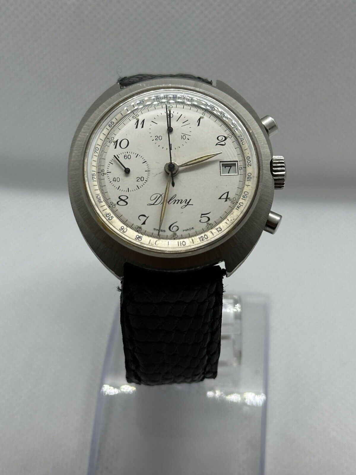 Vintage c1970s Dolmy Valjoux 7765 Chronograph Mens Watch, Lizard Strap - Running