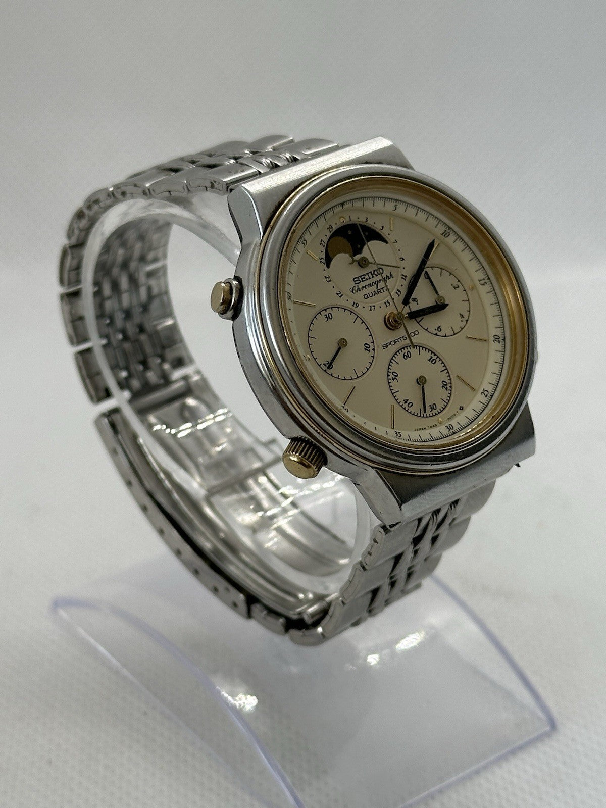 Vintage Seiko 7A48-5000 Mens Moonphase Chronograph Date Watch - Running