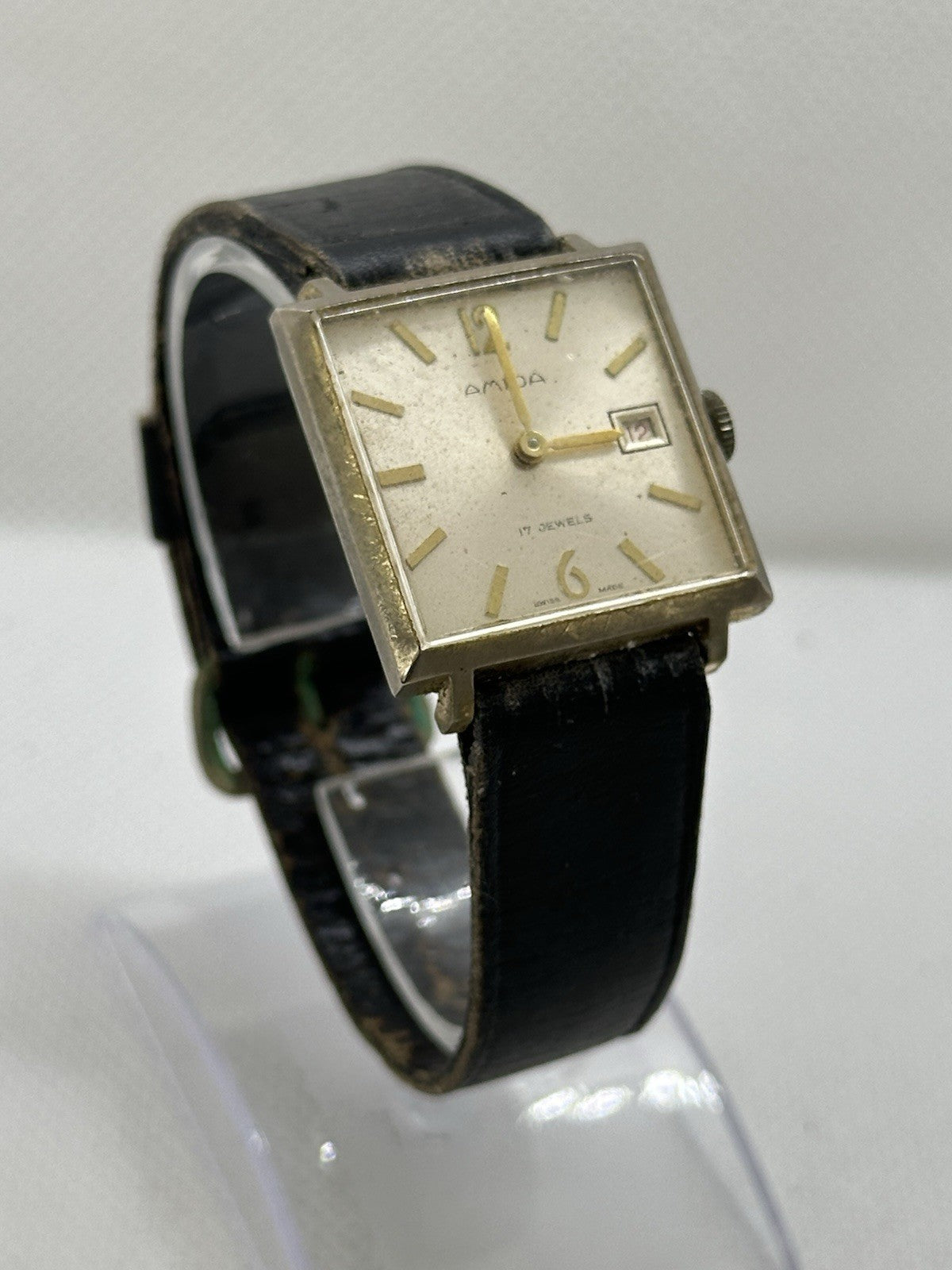 Vintage Amida 17J Square Mens Date Watch - Non-Working