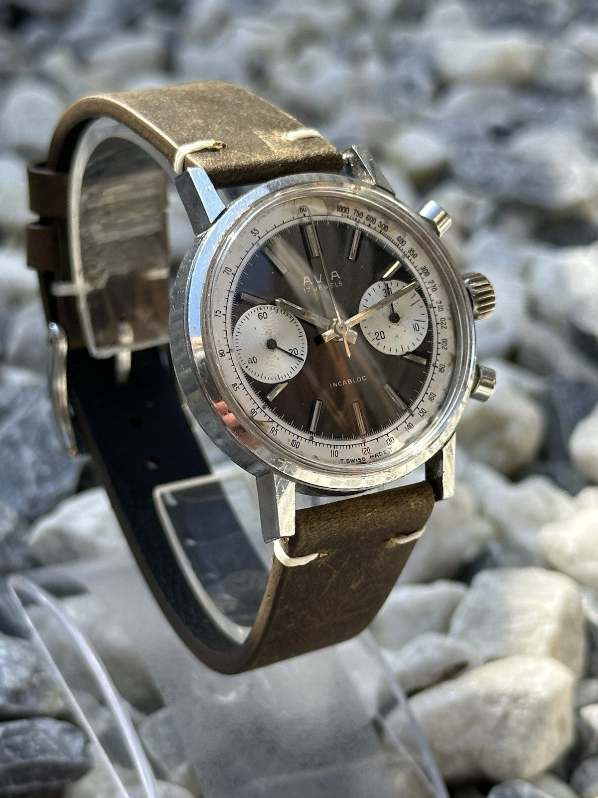 Vintage Avia Mens Reverse Panda Chronograph Watch - Landeron 149 - Working