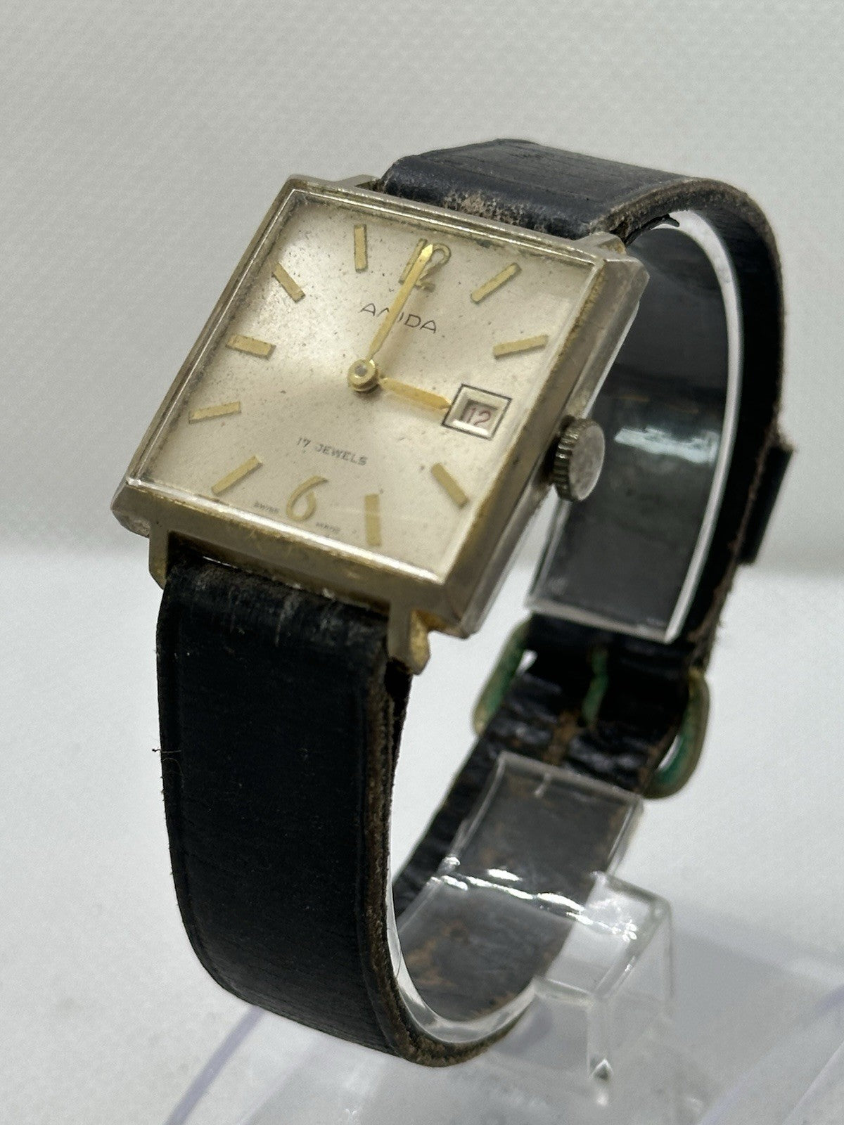 Vintage Amida 17J Square Mens Date Watch - Non-Working