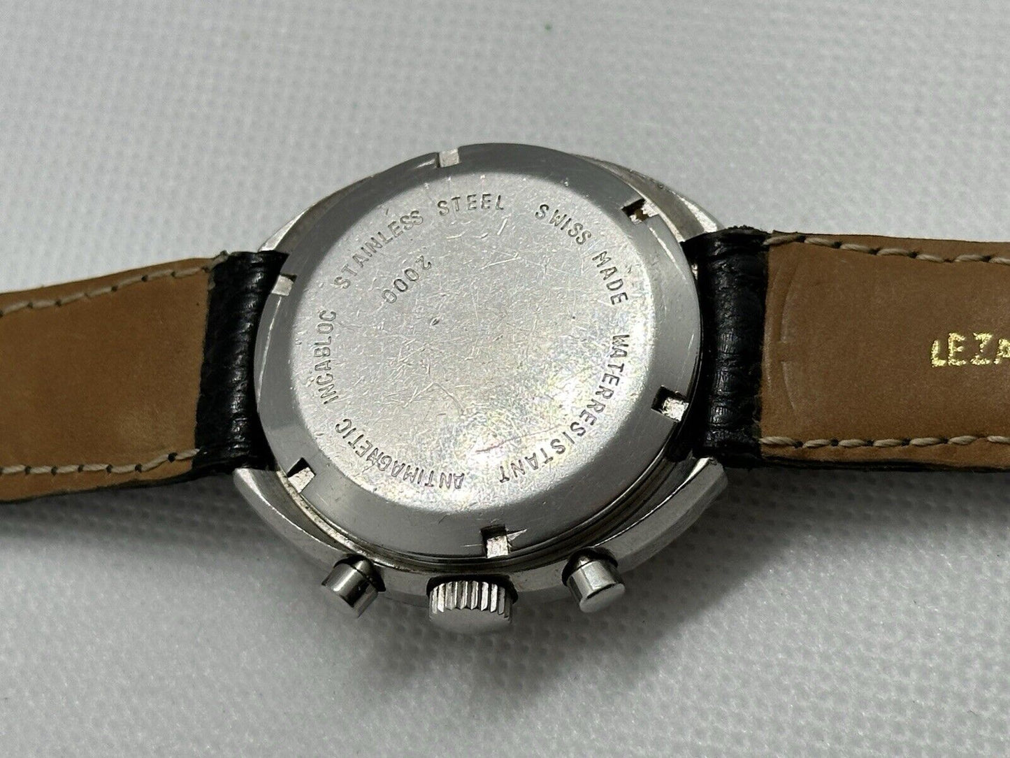 Vintage c1970s Dolmy Valjoux 7765 Chronograph Mens Watch, Lizard Strap - Running