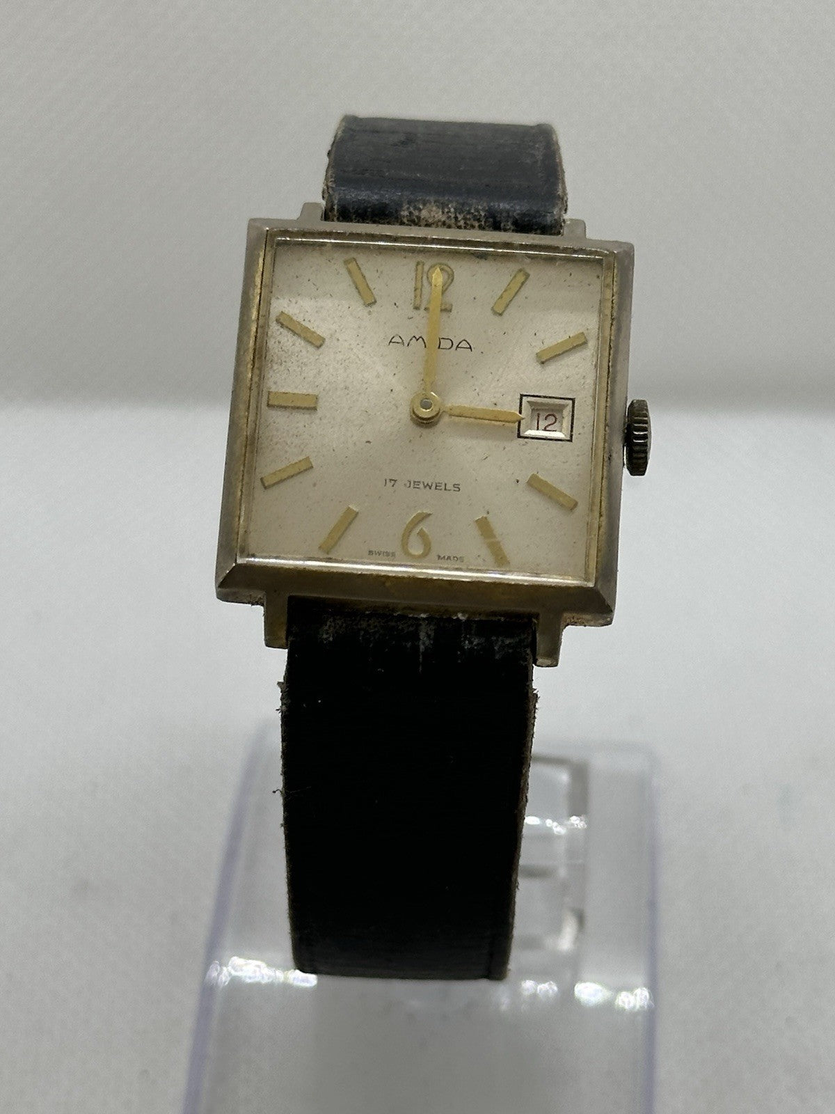Vintage Amida 17J Square Mens Date Watch - Non-Working