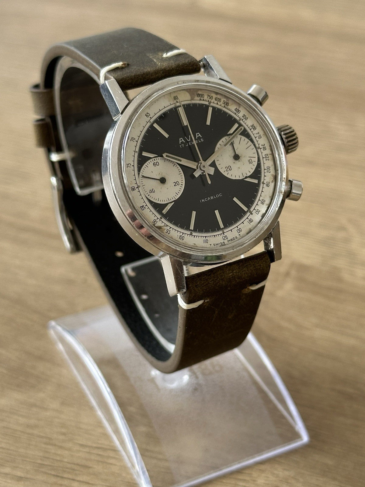 Vintage Avia Mens Reverse Panda Chronograph Watch - Landeron 149 - Working