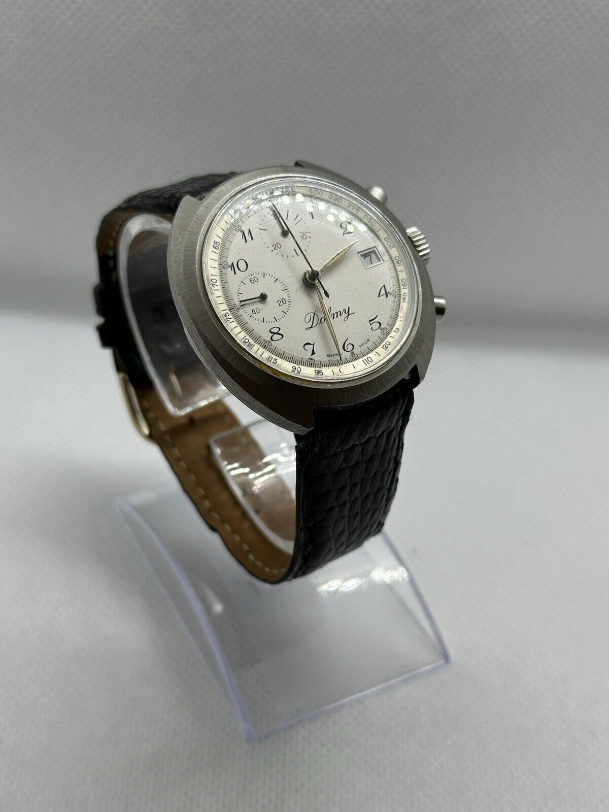 Vintage c1970s Dolmy Valjoux 7765 Chronograph Mens Watch, Lizard Strap - Running