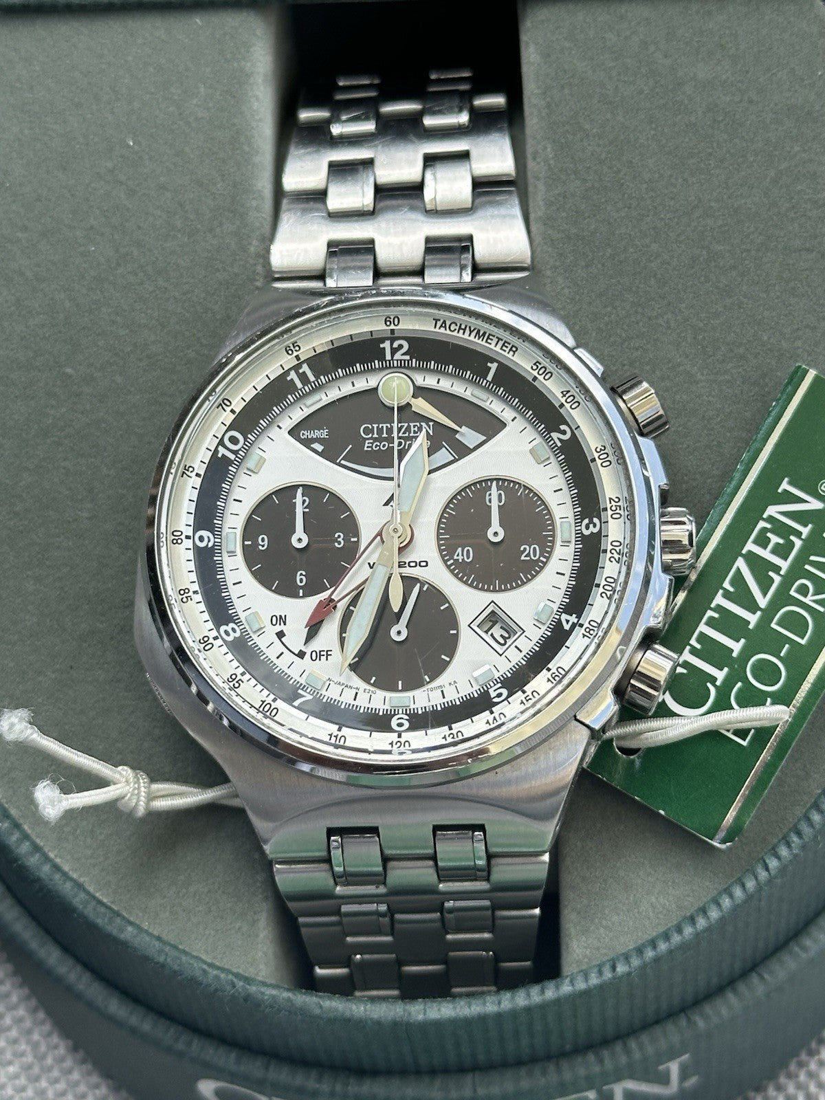 Vintage Citizen Eco-Drive 2100 Solar Mens Alarm Chronograph Watch - Full Set