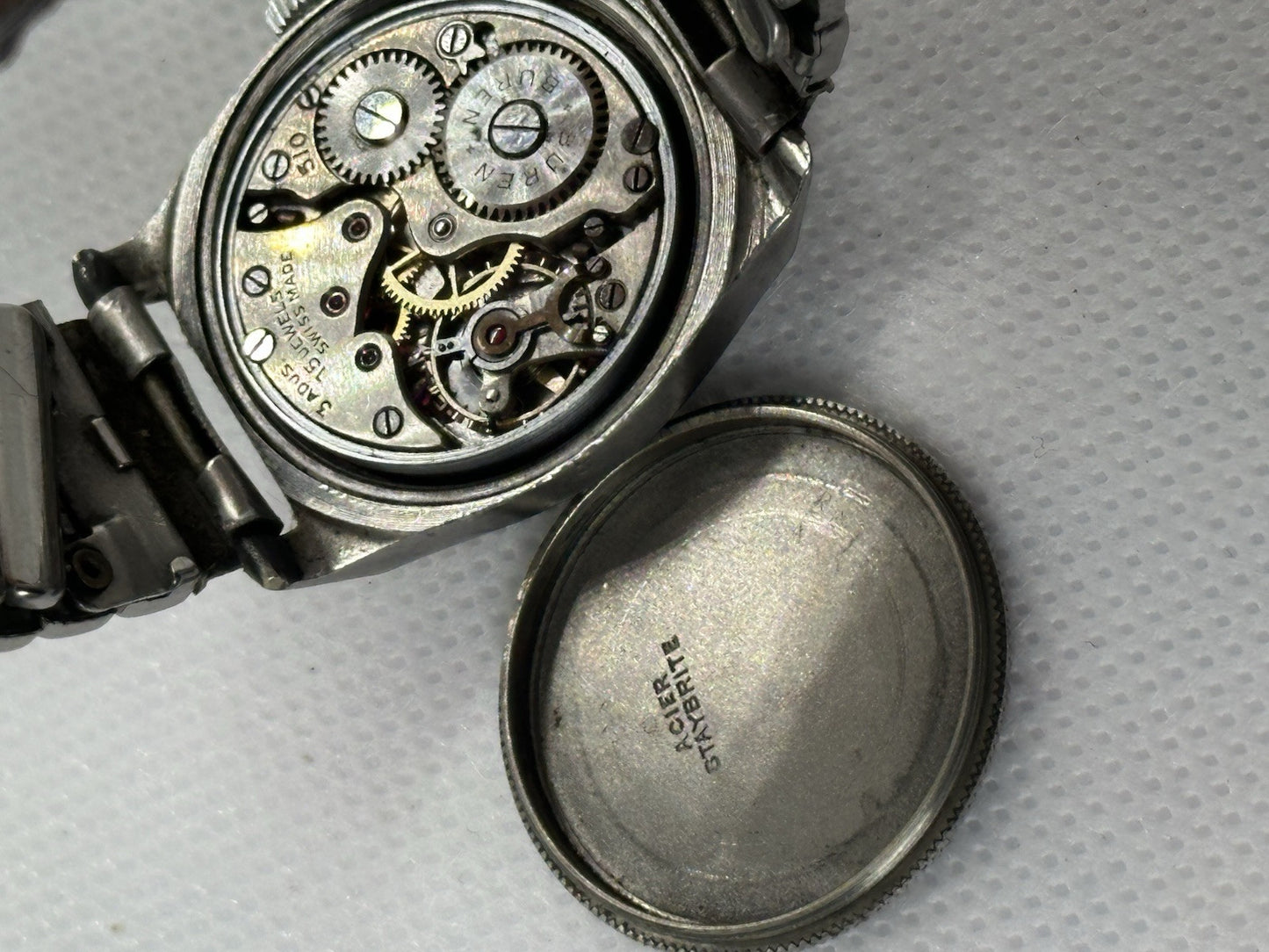 Vintage Rare Buren Mens Watch, Oyster Style Case - Running Project