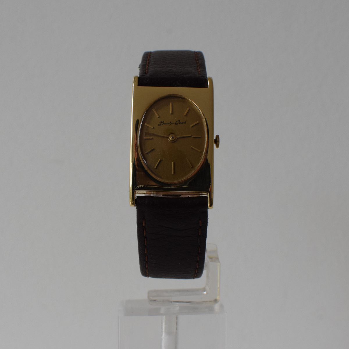 Vintage 1960s 18k Yellow Gold Bueche Girod Mens Tank Watch | Ref 7726