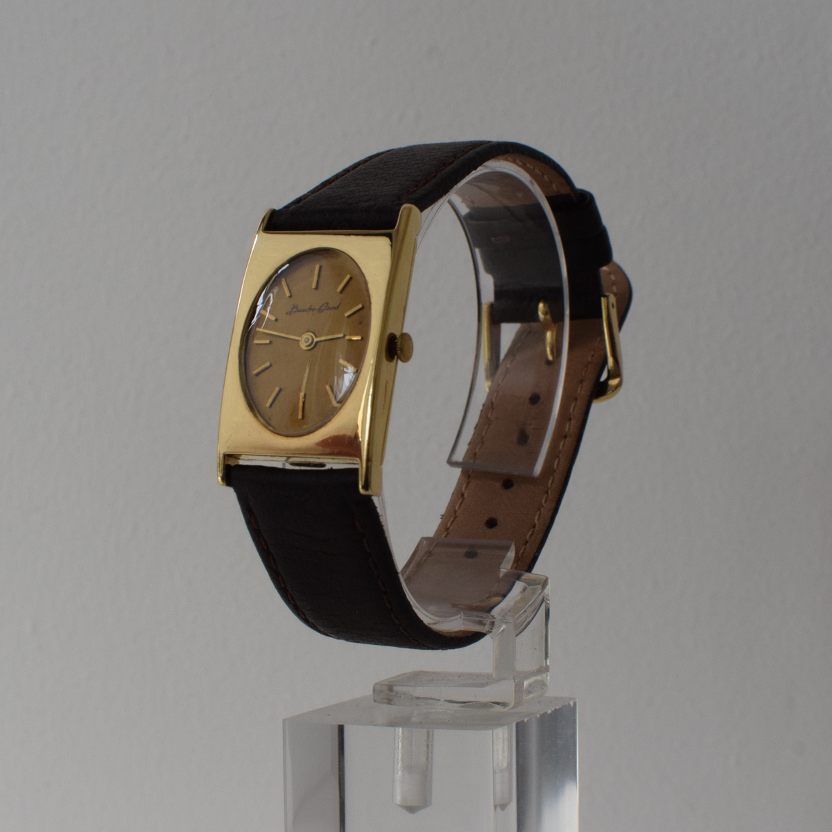 Vintage 1960s 18k Yellow Gold Bueche Girod Mens Tank Watch | Ref 7726