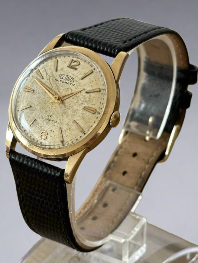 Vintage Solid 9ct Gold (12.4g) Technos 21J Automatic Mens Dress Watch - Running