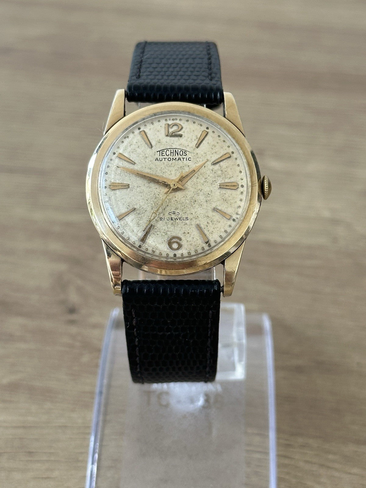 Vintage Solid 9ct Gold (12.4g) Technos 21J Automatic Mens Dress Watch - Running