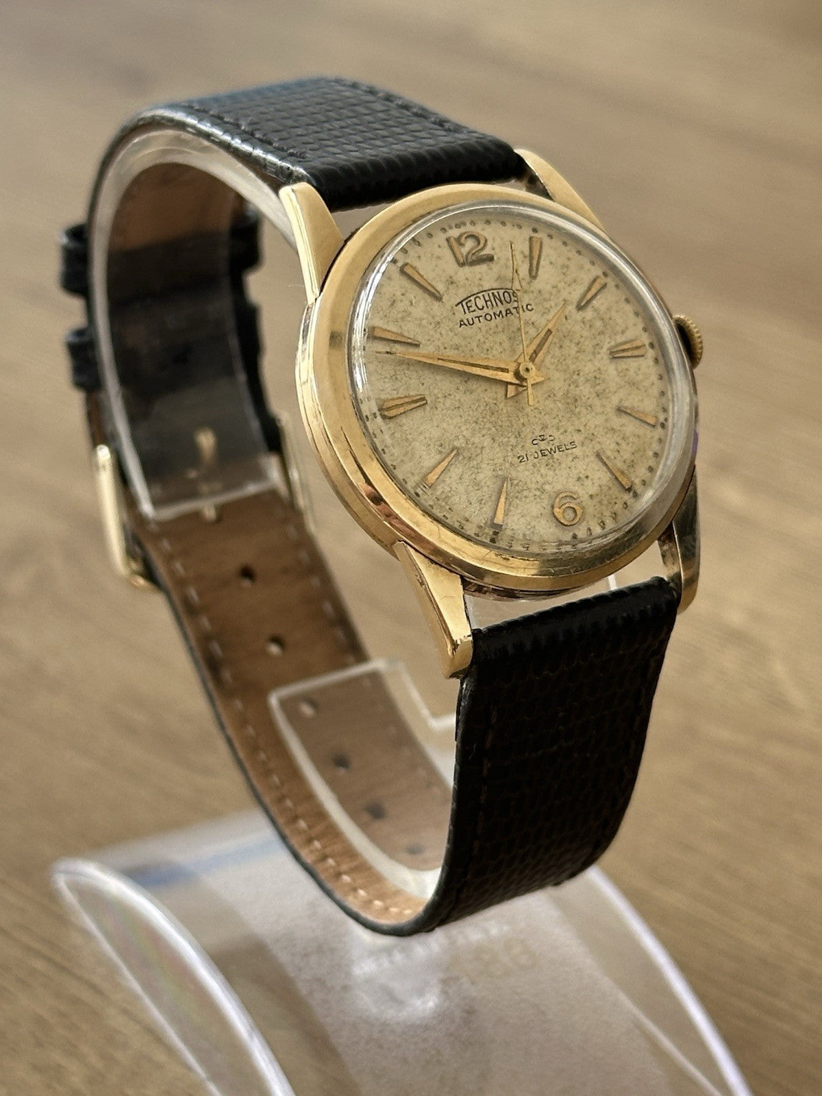 Vintage Solid 9ct Gold (12.4g) Technos 21J Automatic Mens Dress Watch - Running