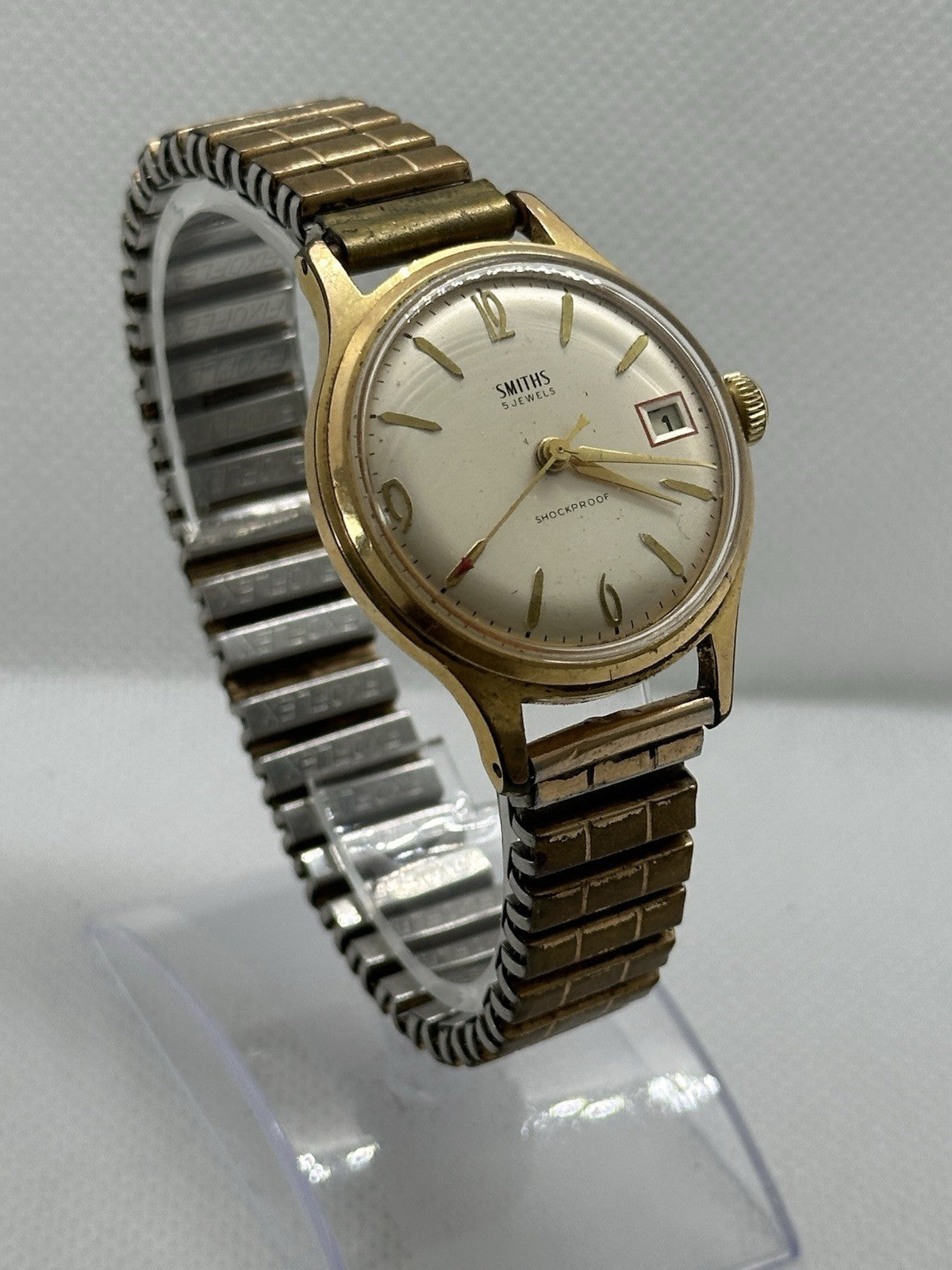 Vintage Smiths 5J Gold Plated Mens Date Watch - Working