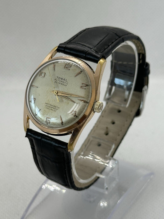 Vintage Tosal Rose Gold Plated 30J Automatic Mens Dress Watch - Running