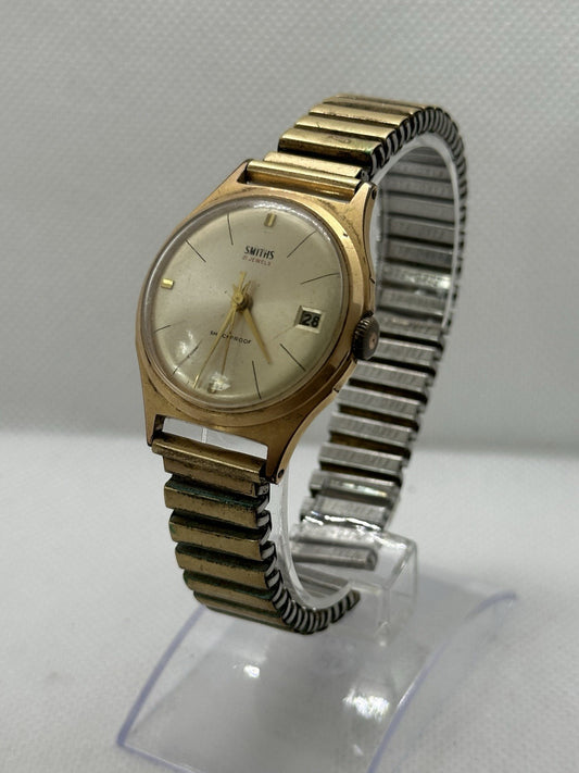 Vintage Smiths 21J Gold Plated Mens Date Watch - Working