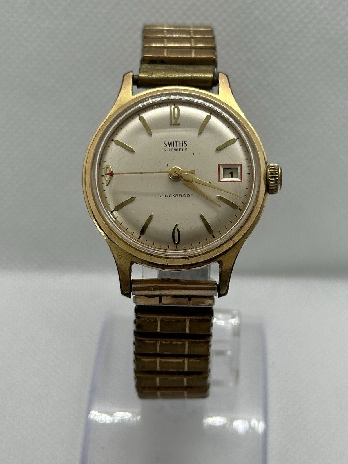 Vintage Smiths 5J Gold Plated Mens Date Watch - Working
