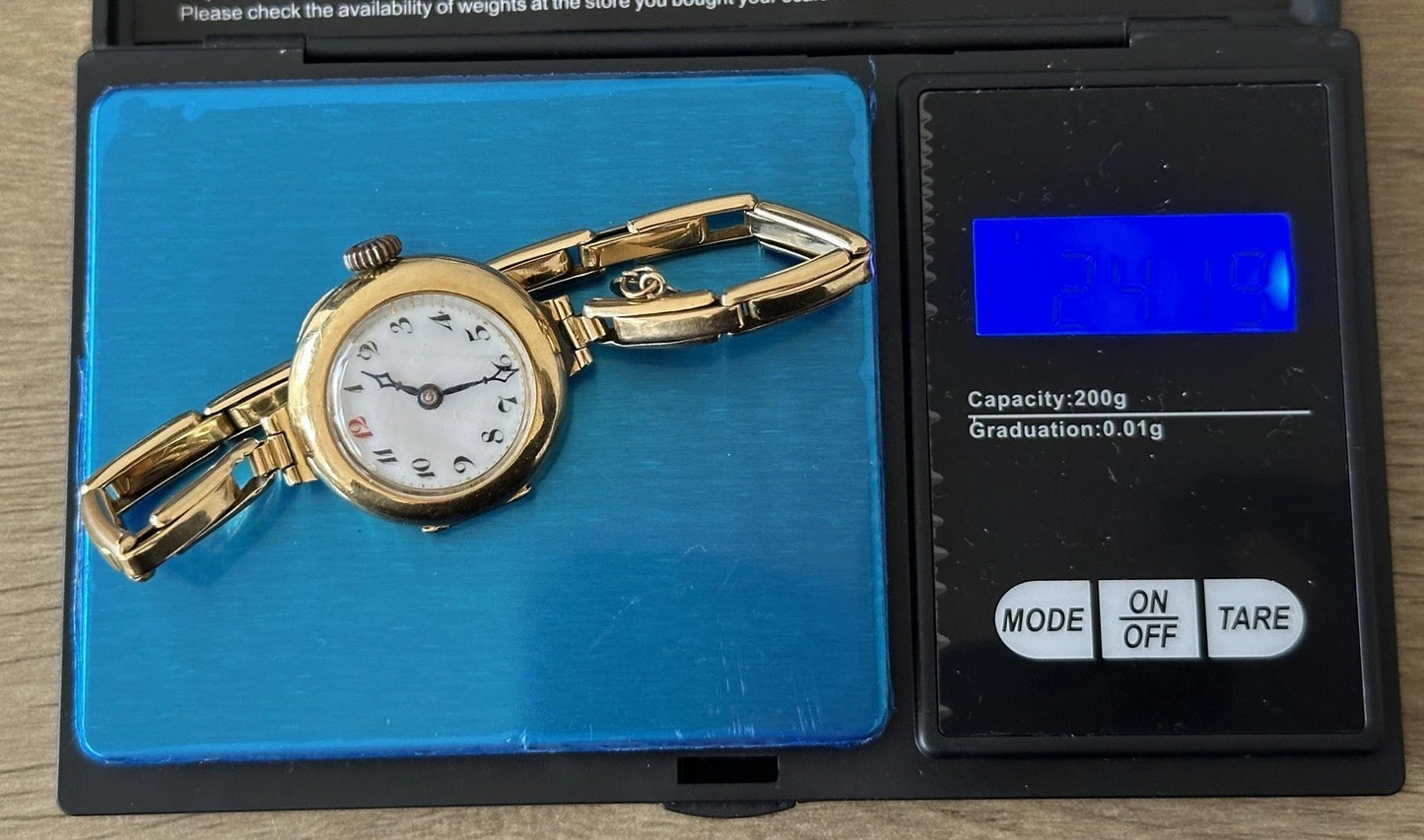 Vintage 1920s 18K Gold Ladies Watch on 18K Gold Bracelet, w 9K Charm - Running