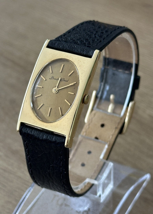 Vintage 1960s 18k Yellow Gold Bueche Girod Mens Tank Watch | Ref 7726