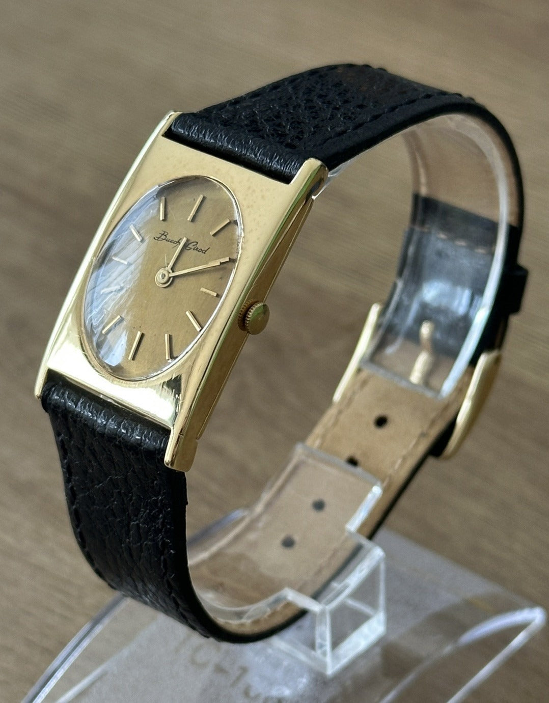 Vintage 1960s 18k Yellow Gold Bueche Girod Mens Tank Watch | Ref 7726