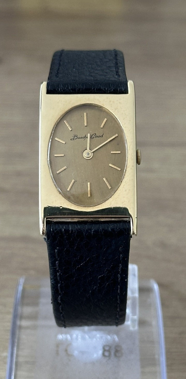 Vintage 1960s 18k Yellow Gold Bueche Girod Mens Tank Watch | Ref 7726