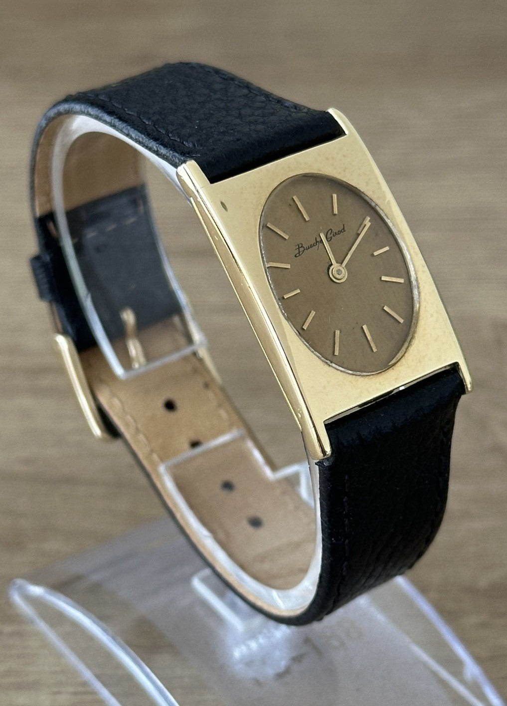 Vintage 1960s 18k Yellow Gold Bueche Girod Mens Tank Watch | Ref 7726