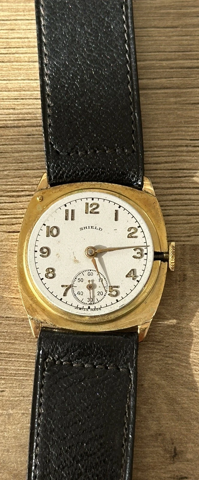 Vintage 9ct Gold Shield Mens Cushion / Trench Watch