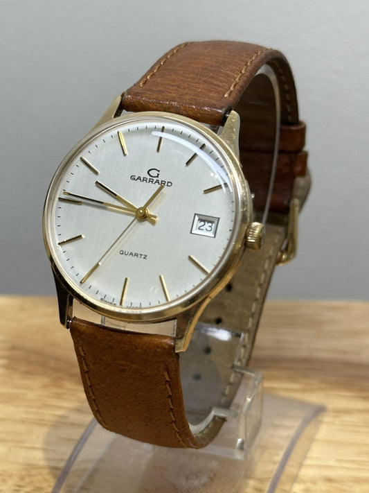 Vintage 9ct Gold Garrard Quartz Mens Watch