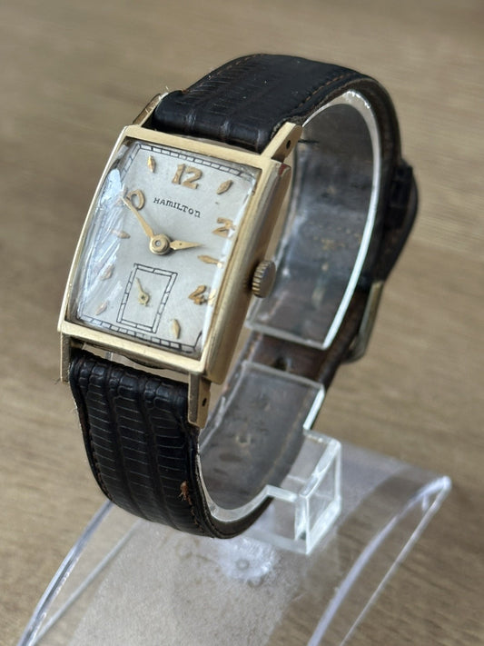 Vintage 10k Gold Hamilton Brockton Mens Square / Tank Watch - Running
