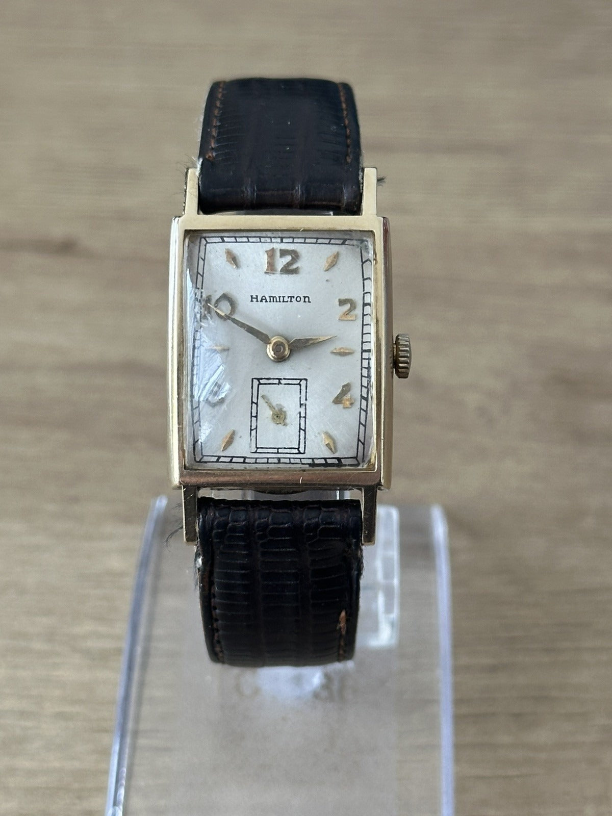 Vintage 10k Gold Hamilton Brockton Mens Square / Tank Watch - Running