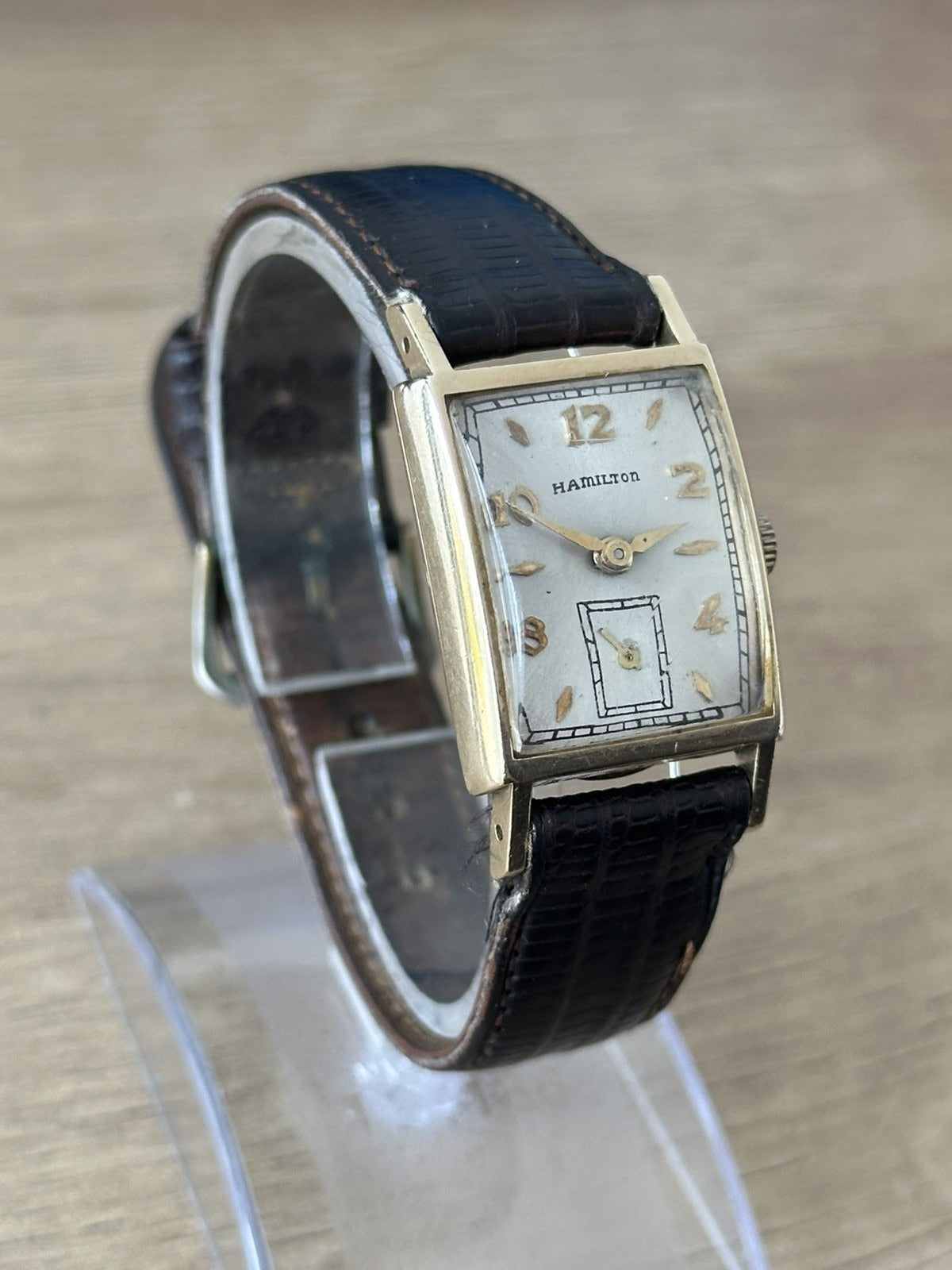 Vintage 10k Gold Hamilton Brockton Mens Square / Tank Watch - Running