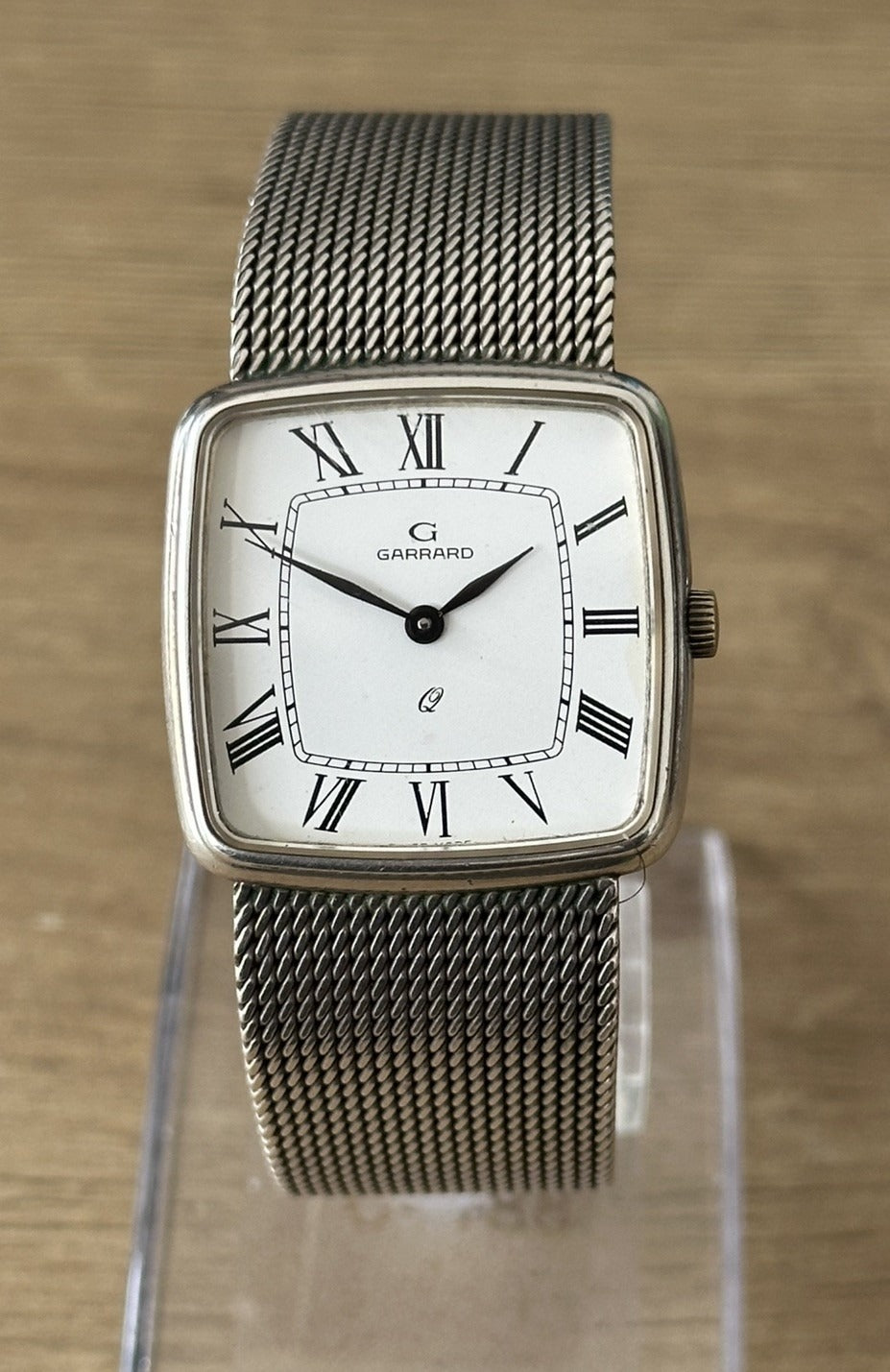 Vintage 1989 Sterling Silver Garrard Quartz Mens Bracelet Watch