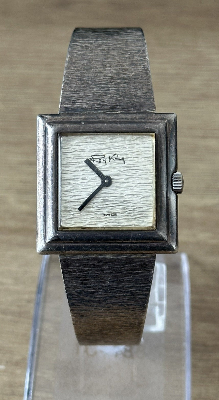 Vintage 1973 Sterling Silver Roy King Bark Texture Mens Bracelet Watch