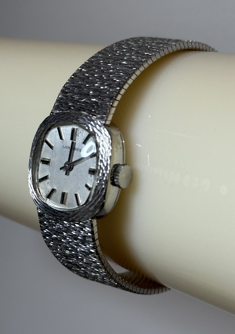 Vintage 9ct White Gold Bark Texture Longines Ladies Watch - Running - 33.47g