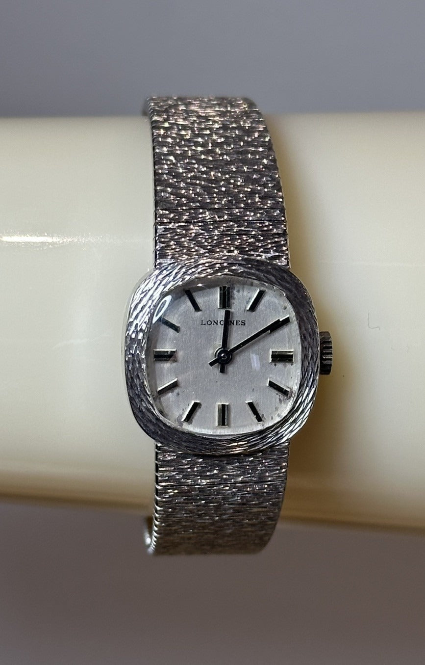 Vintage 9ct White Gold Bark Texture Longines Ladies Watch - Running - 33.47g