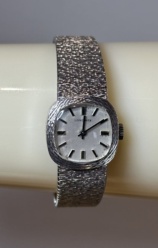 Vintage 9ct White Gold Bark Texture Longines Ladies Watch - Running - 33.47g