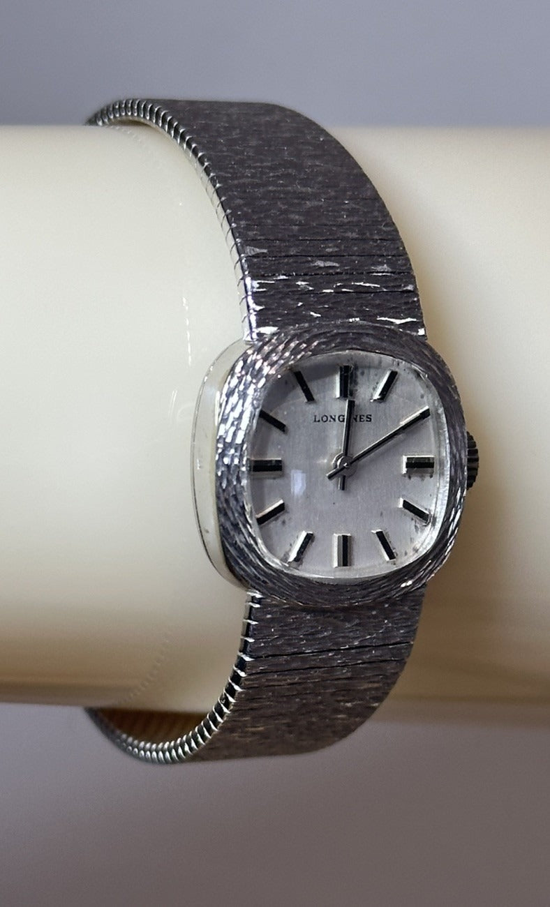Vintage 9ct White Gold Bark Texture Longines Ladies Watch - Running - 33.47g