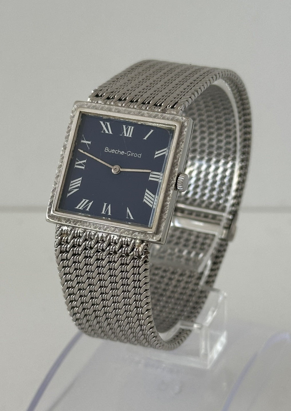 Vintage 1970s 18k Solid White Gold Bueche-Girod Watch | Blue Dial | Extensive Service History