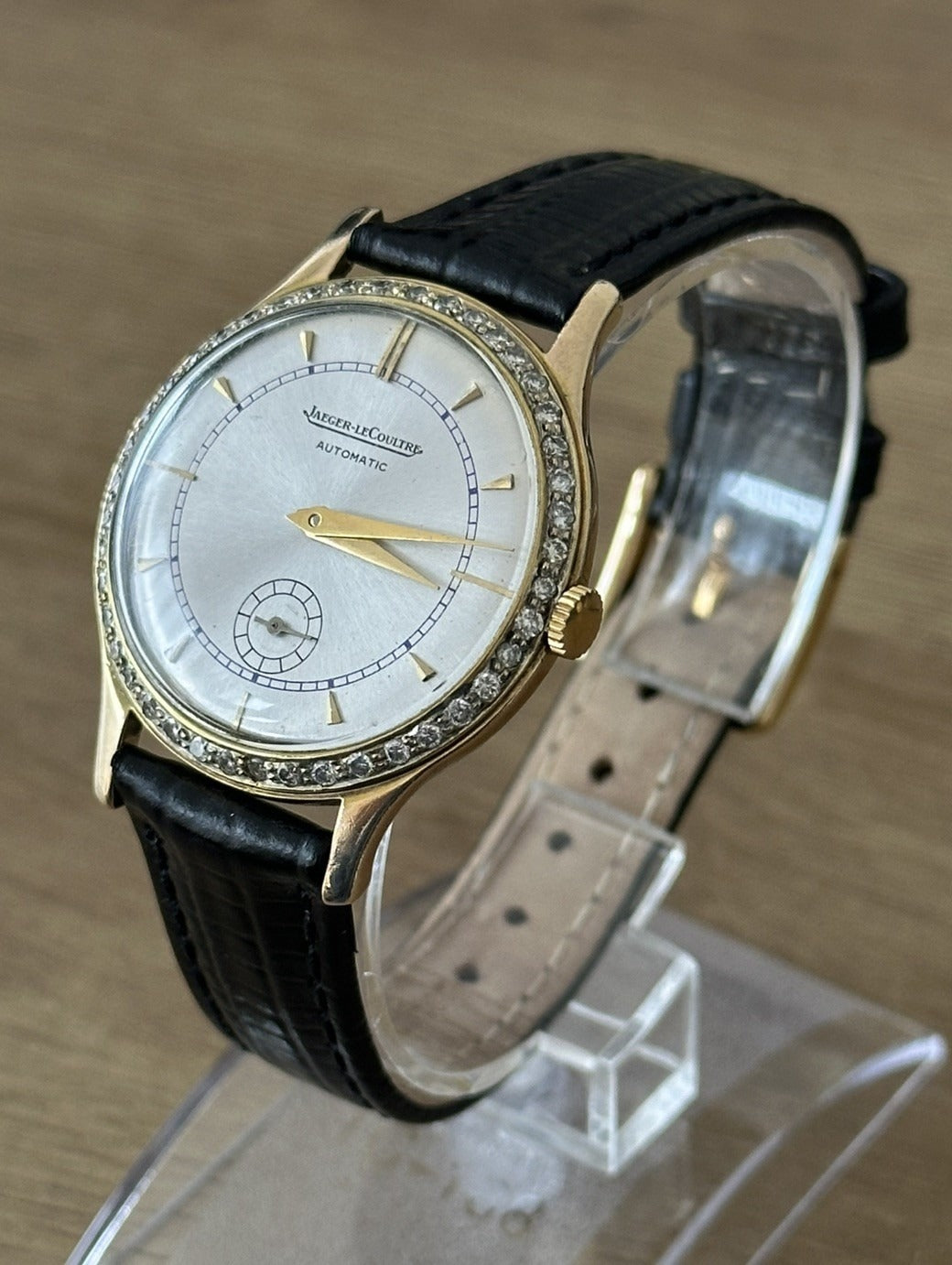 c.1958 9ct Solid Gold Jaeger-LeCoultre Automatic Watch | Custom Diamond Bezel