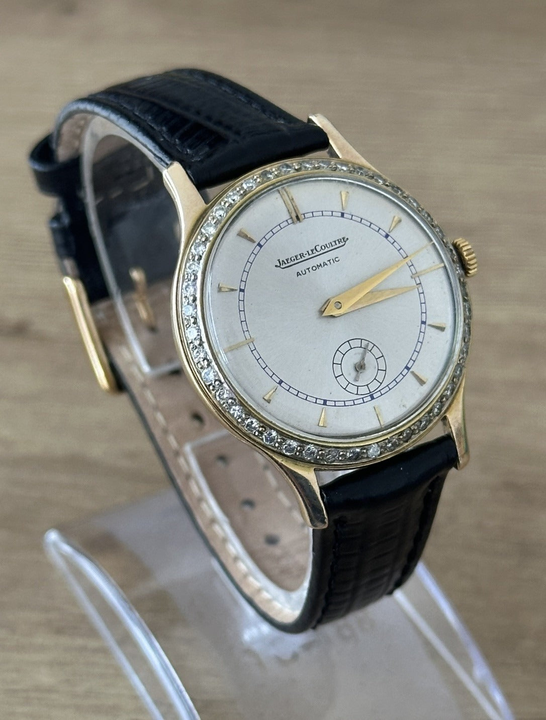 c.1958 9ct Solid Gold Jaeger-LeCoultre Automatic Watch | Custom Diamond Bezel