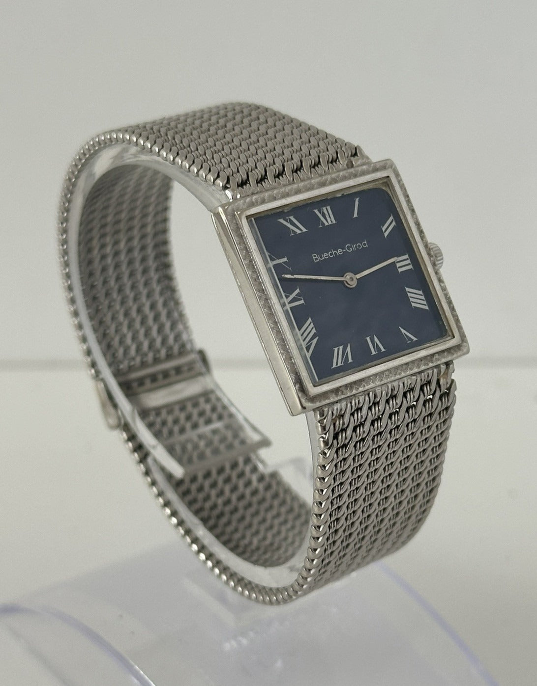 Vintage 1970s 18k Solid White Gold Bueche-Girod Watch | Blue Dial | Extensive Service History
