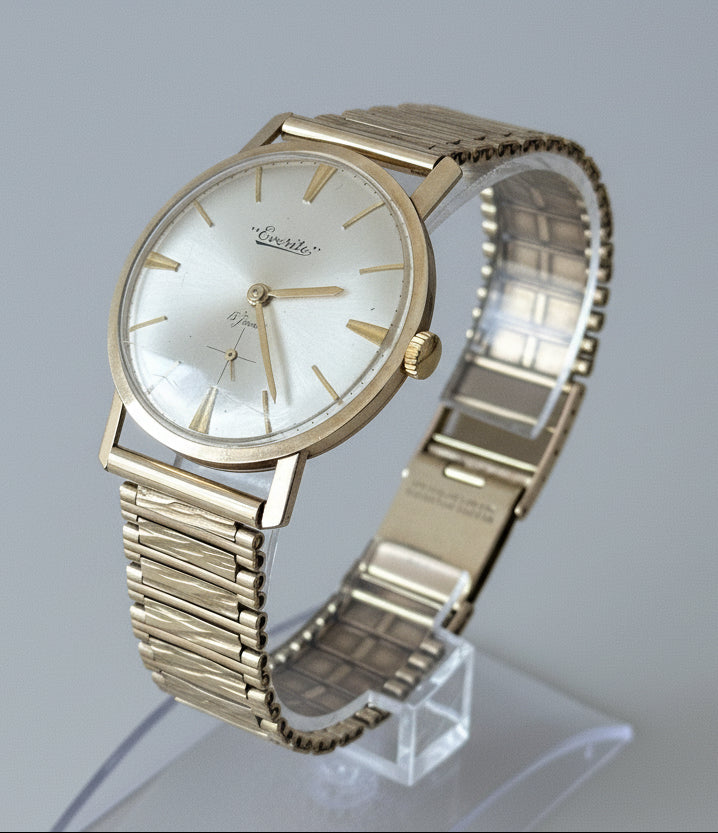 Vintage 9ct Gold Everite Mens Watch & 9ct Gold Bracelet - Running - 44g