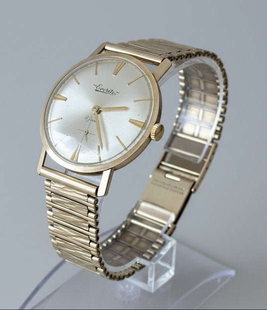 Vintage 9ct Gold Everite Mens Watch & 9ct Gold Bracelet - Running - 44g