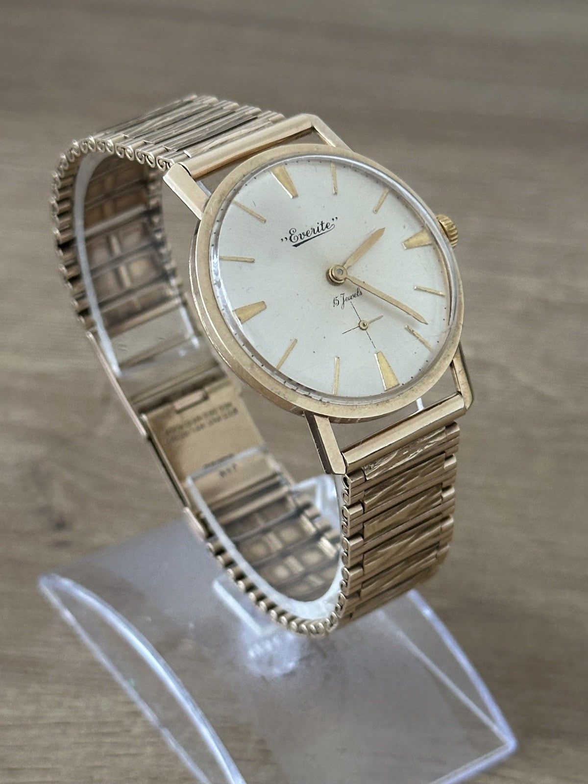 Vintage 9ct Gold Everite Mens Watch & 9ct Gold Bracelet - Running - 44g