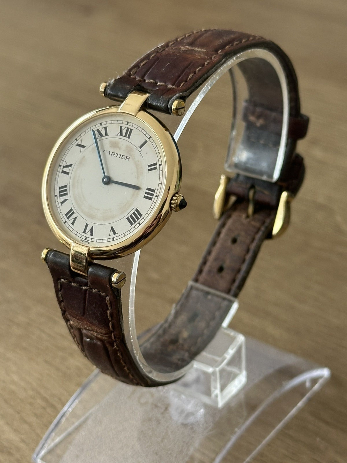 Vintage 18k Solid Gold Cartier Vendome 881001 Unisex Watch w/ Box - Running