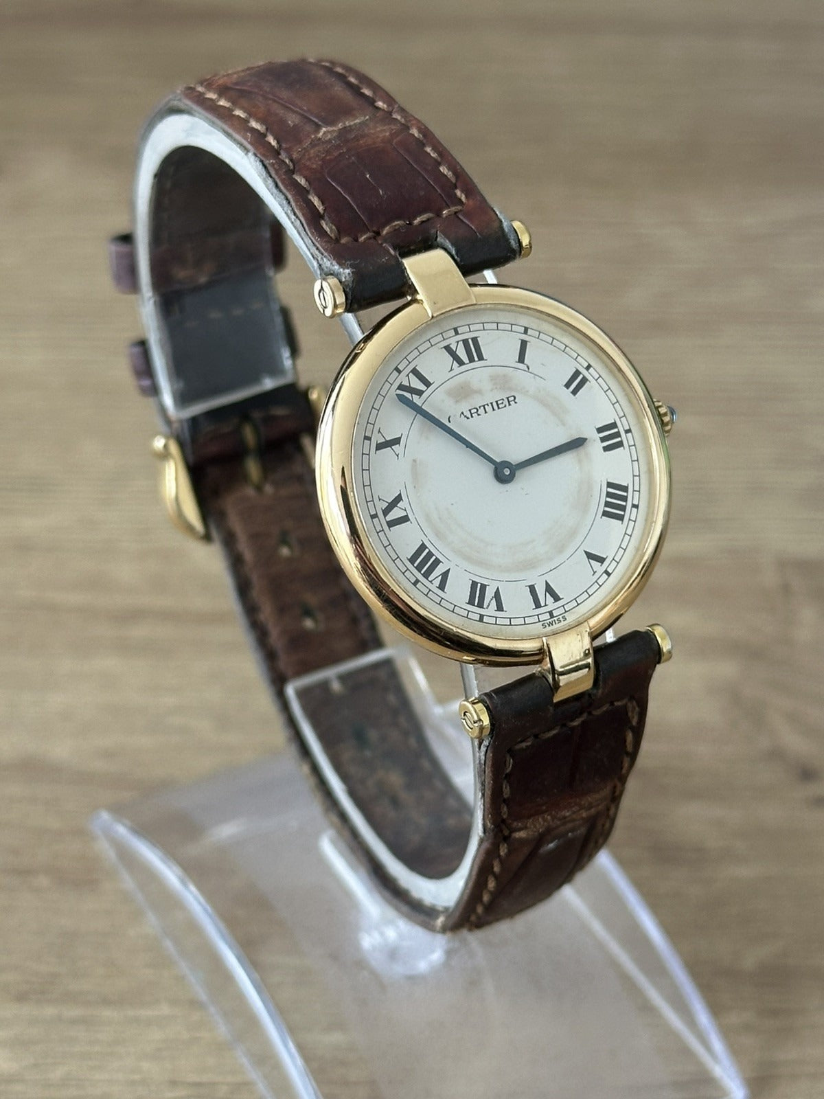 Vintage 18k Solid Gold Cartier Vendome 881001 Unisex Watch w/ Box - Running