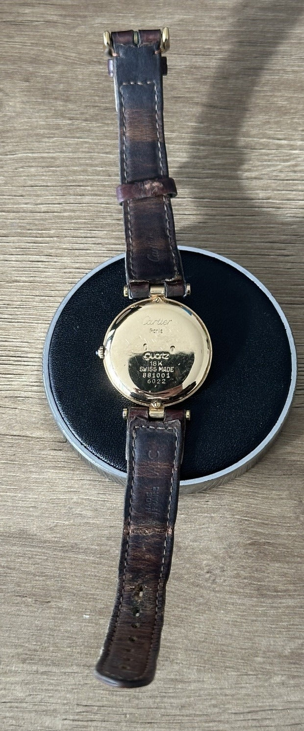 Vintage 18k Solid Gold Cartier Vendome 881001 Unisex Watch w/ Box - Running