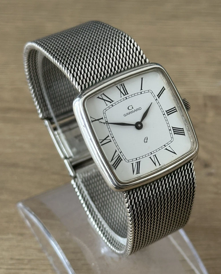 Vintage 1989 Sterling Silver Garrard Quartz Mens Bracelet Watch