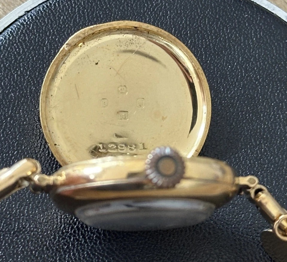 Vintage 1920s 18K Gold Ladies Watch on 18K Gold Bracelet, w 9K Charm - Running