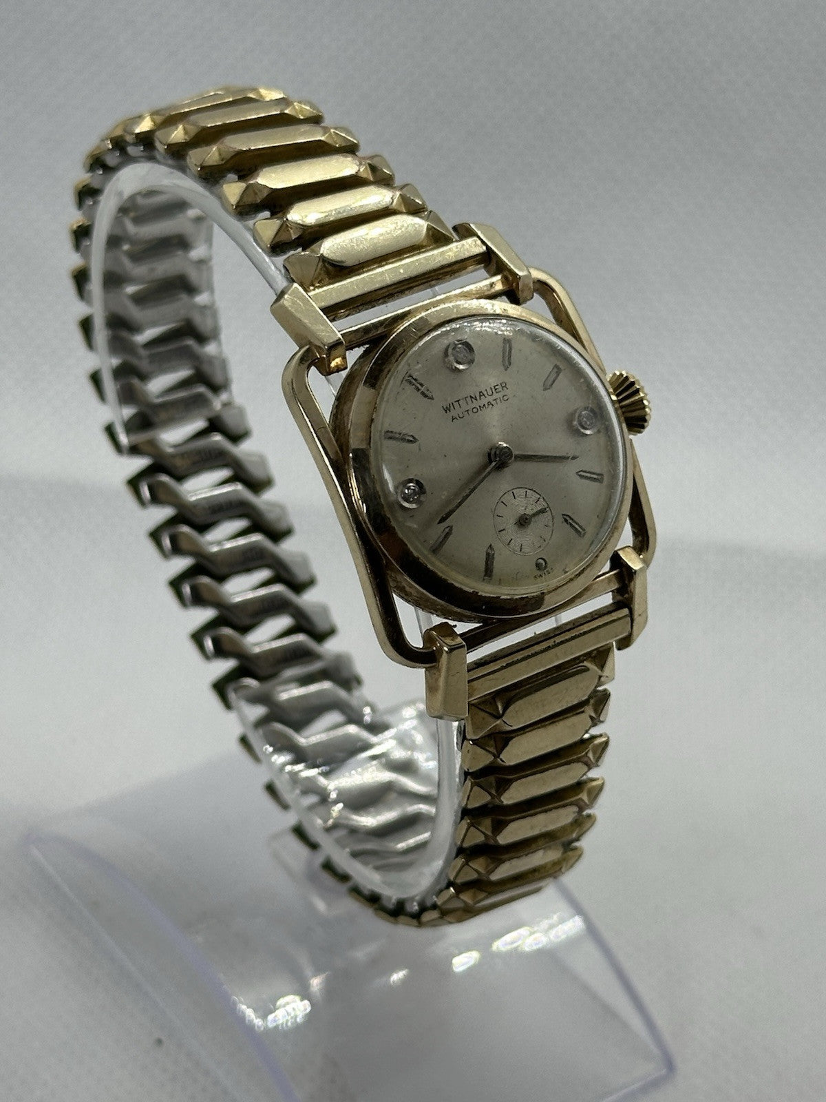 Vintage RARE Skeleton Lug Wittnauer Automatic Mens Watch, Diamond Dial - Spares