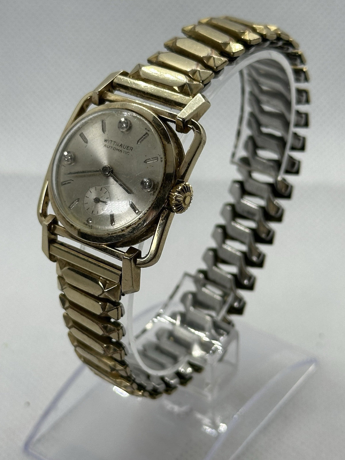 Vintage RARE Skeleton Lug Wittnauer Automatic Mens Watch, Diamond Dial - Spares